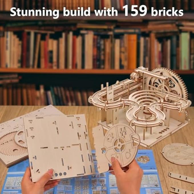 HAND CRANKED MARBLE RUN WOODEN MODEL KITS, 3D WOODEN PUZZLE MECHANICAL MODEL KITS, SELF ASSEMBLY CREATIVITY MARBLE RUN BUILDING KITS, MECHANICAL MODEL BUILDING CRAFT (WITH 4 BEADS) - Image 4